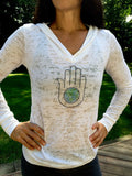 THE HAND AND...Long Sleeve Burnout Hoodie with Crystals - jody dove style
 - 2